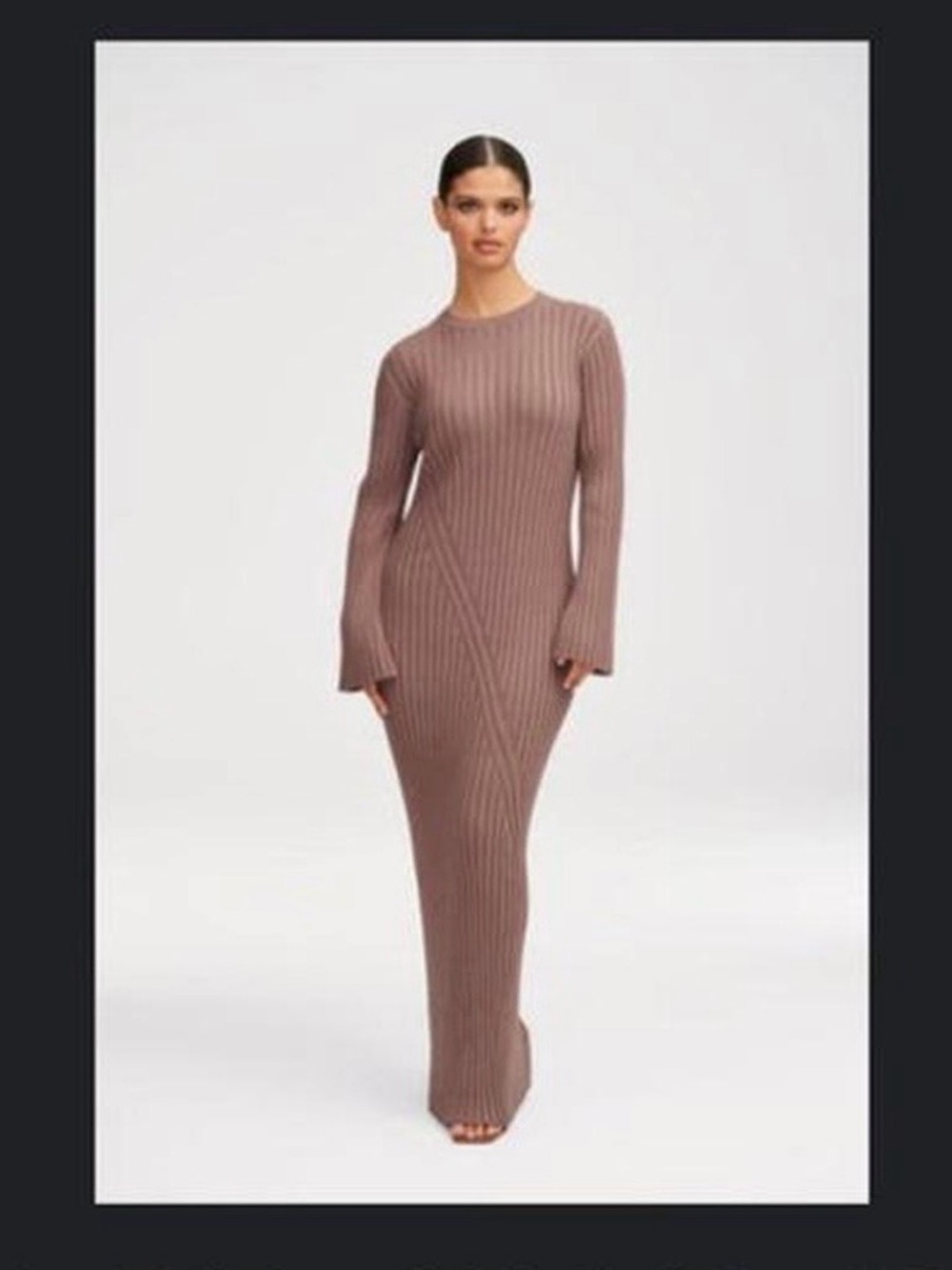 Veiled New York Melanie Ribbed Knit Maxi Dress in Taupe brown, size small